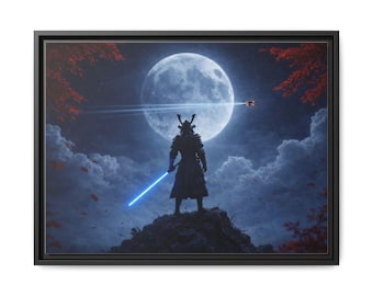 Samurai Jedi Lightsaber Fighter Canvas Print Framed Matte Canvas