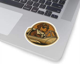Vintage Pilot Aviator Dog sticker | Kiss-Cut Sticker