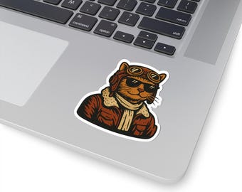 Aviator Pilot Cat Sticker Kiss-Cut Stickers | Vintage Retro