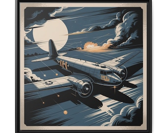 C-47 World War II Plane Night Combat Poster Matte Canvas, Framed