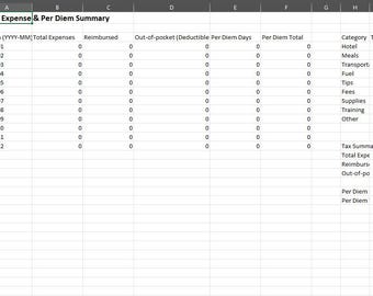 Pilot Per Diem and Expense Tracker Template - Digital (Excel Template)