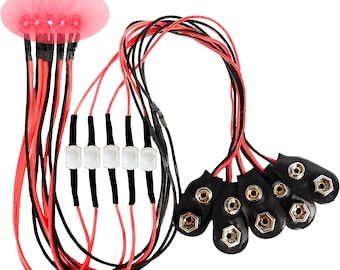 5 Pack 9V Battery LED Light Kit w/ On-Off Switch | 5mm LED