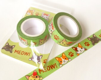 Cute Cats Washi Tape. Planner Decoration. Kawaii Washi Tape. Cats Washi Tape. Masking Tape. Planner Supplies. Craft Tape. Animal Washi Tape.