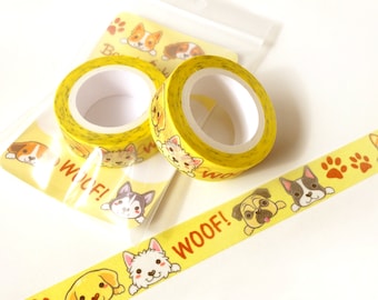 Cute Dogs Washi Tape. Planner Decoration. Kawaii Washi Tape. Cute Washi Tape. Masking Tape. Planner Supplies. Craft Tape. Animal Washi Tape.