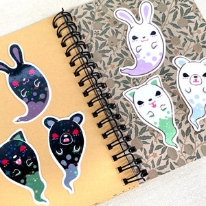 Ghosts Stickers, Halloween Stickers, Planner Stickers, Holographic Stickers, Waterproof Stickers, Functional Stickers, Animal Stickers, Cat image 1