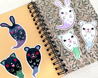Ghosts Stickers, Halloween Stickers, Planner Stickers, Holographic Stickers, Waterproof Stickers, Functional Stickers, Animal Stickers, Cat