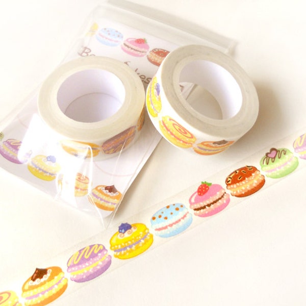 Macaron Washi Tape : ruban adhésif Washi alimentaire Kawaii, décoration de scrapbooking, ruban de masquage Kawaii, décoration de planificateur, ruban adhésif Washi coloré, rubans de papier