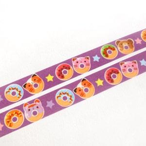 Donut Washi Tape. Planner Decoration. Kawaii Washi Tape. Cute Washi Tape. Masking Tape. Planner Supplies. Craft Tape. Animal Washi Tape. image 3