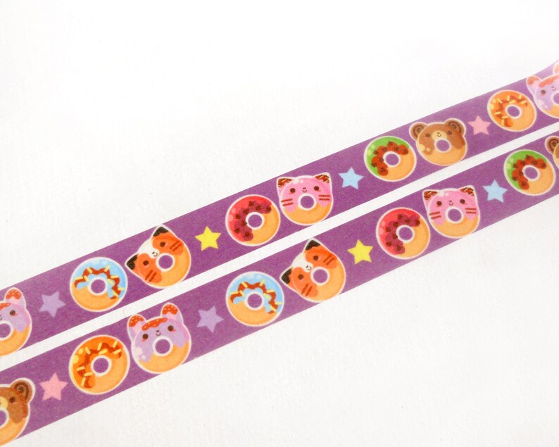 Donut Washi Tape. Planner Decoration. Kawaii Washi Tape. Cute Washi Tape. Masking Tape. Planner Supplies. Craft Tape. Animal Washi Tape. image 3