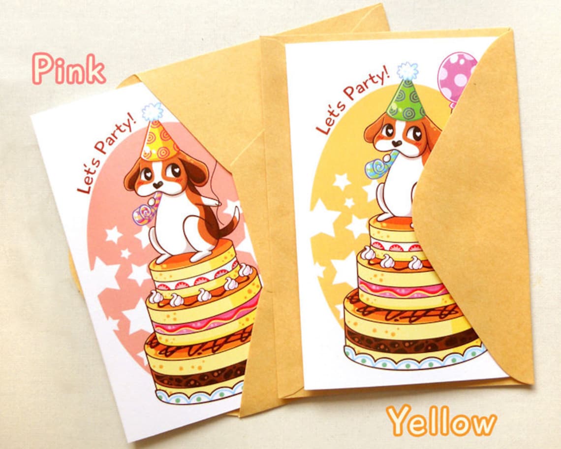 Happy Birthday Note Card. Cute Dog Card. Birthday Greeting Etsy