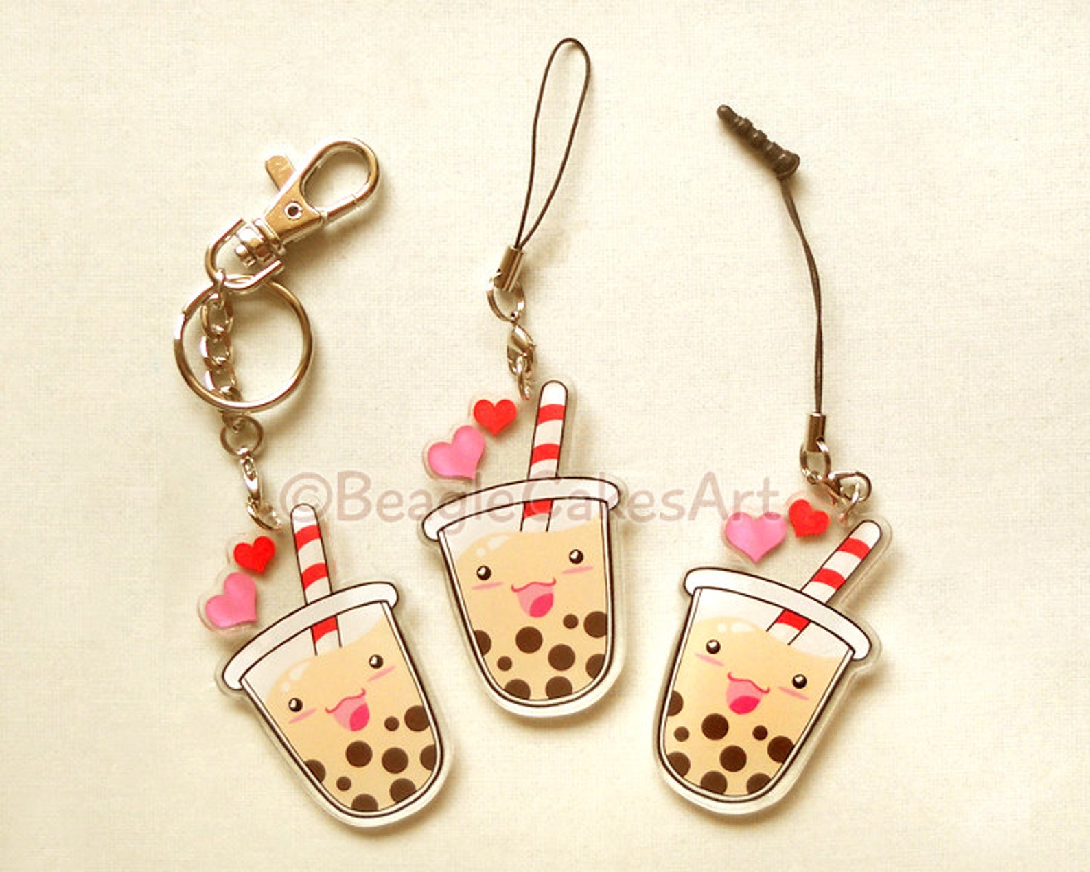 Bubble Tea Keychain. Cute Boba Charm. Phone Strap. Kawaii Etsy