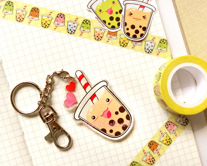 Bubble Tea Keychain. Cute Boba Charm. Phone Strap. Kawaii Etsy