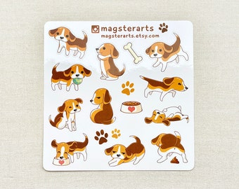 Beagle Sticker Sheet, Waterproof Stickers, Pet Sticker, Planner Stickers, Dog Stickers, Animal Stickers, Die cut Stickers, Aesthetic Sticker