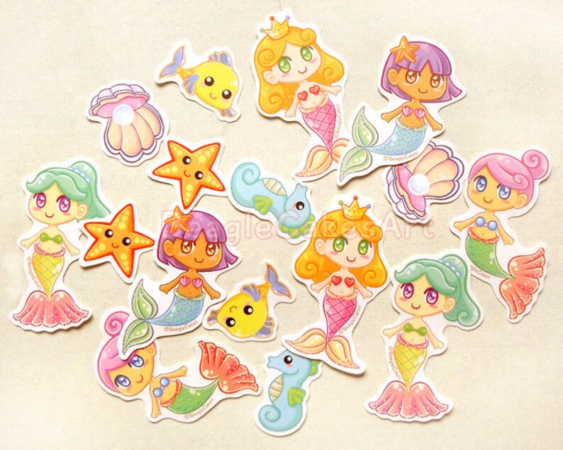 Mermaid Stickers. Kawaii Stickers. Resin Supply. Confetti. Anime Stickers. Princess Sticker. Planner Stickers. Craft Supply. Ocean Stickers. image 2