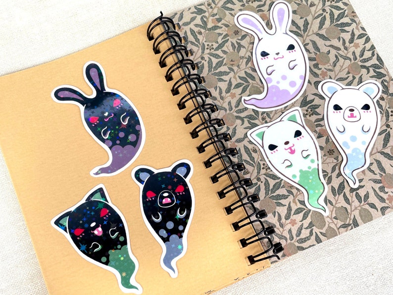 Ghosts Stickers, Halloween Stickers, Planner Stickers, Holographic Stickers, Waterproof Stickers, Functional Stickers, Animal Stickers, Cat image 1