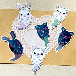 Ghosts Stickers, Halloween Stickers, Planner Stickers, Holographic Stickers, Waterproof Stickers, Functional Stickers, Animal Stickers, Cat image 3