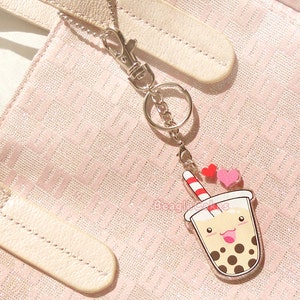 Bubble Tea Keychain. Cute Boba Charm. Phone Strap. Kawaii Phone Charm. Tapioca Bubble Tea Keychain. Kawaii Dust Plug. Anime Keychain. Gift. image 7