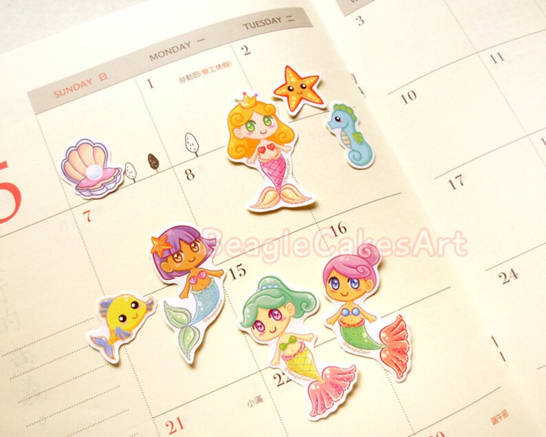 Mermaid Stickers. Kawaii Stickers. Resin Supply. Confetti. Anime Stickers. Princess Sticker. Planner Stickers. Craft Supply. Ocean Stickers. image 5