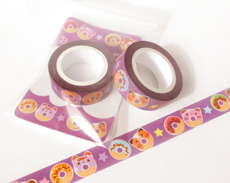 Donut Washi Tape. Planner Decoration. Kawaii Washi Tape. Cute Washi Tape. Masking Tape. Planner Supplies. Craft Tape. Animal Washi Tape. image 1