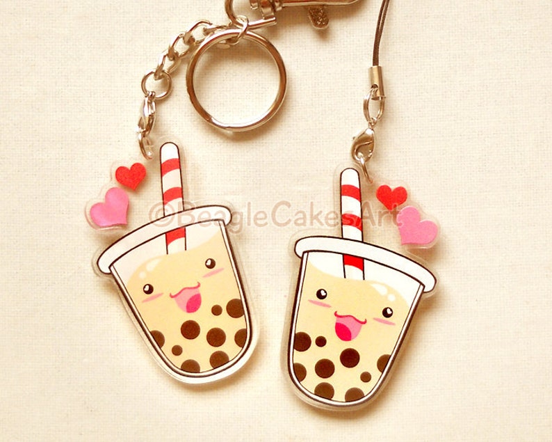 Bubble Tea Keychain. Cute Boba Charm. Phone Strap. Kawaii Phone Charm. Tapioca Bubble Tea Keychain. Kawaii Dust Plug. Anime Keychain. Gift. image 2