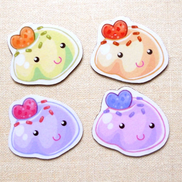 Kawaii Cute Flan/Pudding Magnets: Pack of 4 - Fridge/Office Magnets - Sweets Deco Desserts Illustration Magnets - 1.5'' Inches