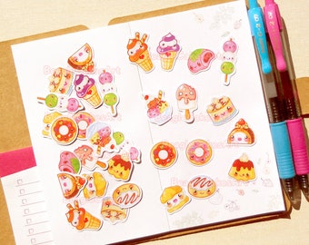 Dessert Stickers, Kawaii Sticker Pack, Pastry Stickers, Baking Stickers, Cupcake Sticker, Stickers for Planner, Food Sticker, Sticker Sheet