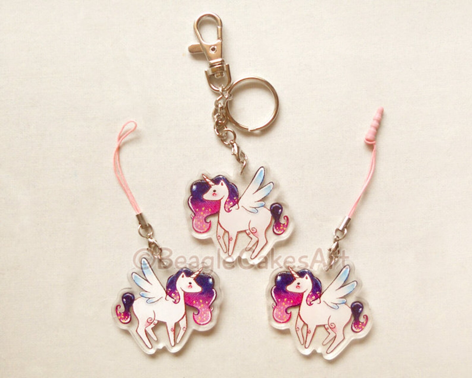Unicorn Keychain. Cute Unicorn Acrylic Charm. Phone Strap. Etsy
