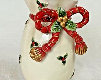 Fitz & Floyd Christmas Santa Small Vase 19/1060 Holly Ribbon 2001-02 Box