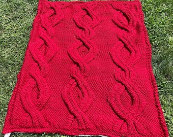 Pottery Barn Red Cable Knit Sherpa Fleece Throw Blanket Heavy Cozy 40x60