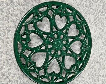 Cottagecore Forest Green Wilton Cast Iron Heart Trivet | PA Dutch Style