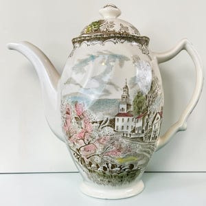 Johnson Bros Friendly Village Coffee Pot Teapot England 10” w/Lid