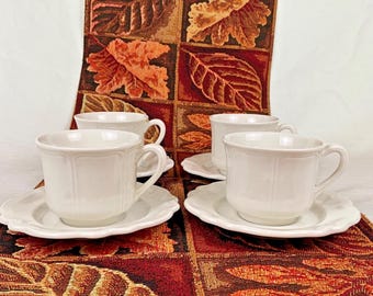 Red-Cliff Heirloom Ironstone Tea Cups & Saucers Set of 4 Vintage White USA