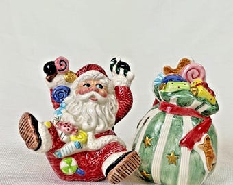 Fitz & Floyd Snowy Woods Santa Rabbit Salt Pepper Shakers 1996 19/1223 Box