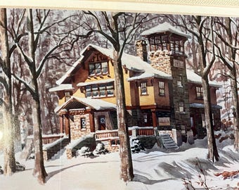 William A Falkler Signed Lithograph Winter House Landscape Framed PA Artist Fox