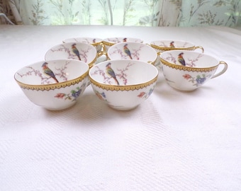 8 x Theodore Haviland Limoges Eden Bouillon Cup Single Handle Floral Gold Trim
