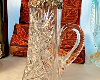 Gorham Sterling Silver Cut Crystal Pitcher Water Lily ABP Antique c1900 10”