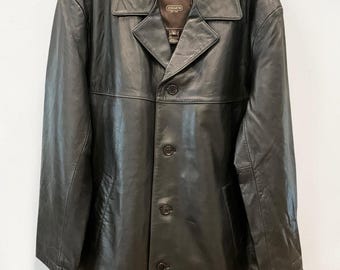Coach FS1943 Men’s Black Leather Car Coat Jacket Wool Lined XL NWT