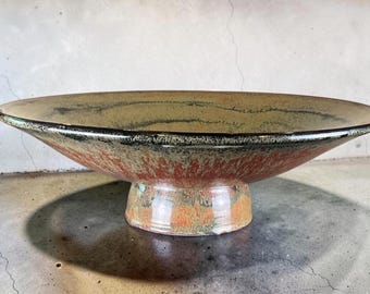 Monumental 19” Handmade Studio Art Pottery Pedestal Bowl Gallery Ceramic