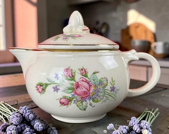 Vintage Taylor Smith & Taylor 1826 Rose Floral Lidded Creamer Gold Trim USA