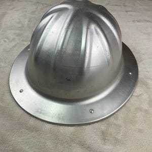 Vintage BF McDonald Aluminum Hard Hat Full Brim 1940s Industrial Steampunk Deco