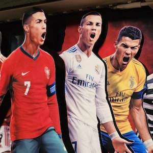 Quadro 3D com Sombra de Cristiano Ronaldo | Arte de Parede da Lenda do Futebol (8x10)