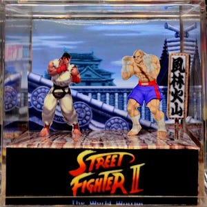 Street Fighter II akryldisplaykub | Retro arkadspelsdiorama