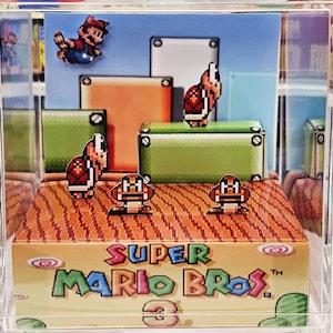Super Mario 3 SNES Kub Diorama - 3D Videospel - Present till Gamer - Shadow Box