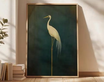 Arte de pared enmarcado para sala de estar, decoración de pared de entrada vintage, impresión en lienzo de grulla japonesa vintage para amantes de la decoración del hogar, 16 x 24