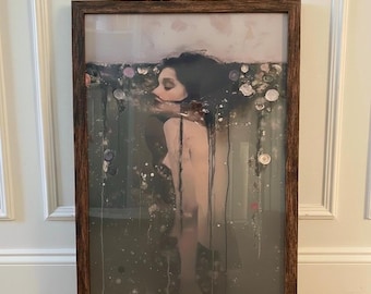 Arte de pared enmarcado para sala de estar, pintura al óleo vintage, impresión en lienzo, retrato de mujer, decoración romántica oscura para el hogar, minimalista moderno de 16 x 24