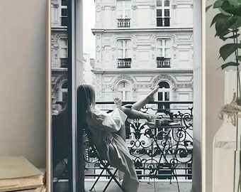 Arte de pared para baño, impresión en lienzo para dormitorio, decoración de pared con balcón de París, decoración moderna para el hogar / 16 x 24