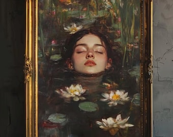 Arte de pared romántico y melancólico para sala de estar o dormitorio / Impresión de retrato vintage enmarcada de 16 x 24 / Elegante decoración botánica para el hogar