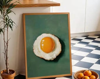 Arte de pared de madera enmarcado para cocina, arte de pared, impresión en lienzo de huevo, decoración vintage, arte en lienzo de 16 x 24