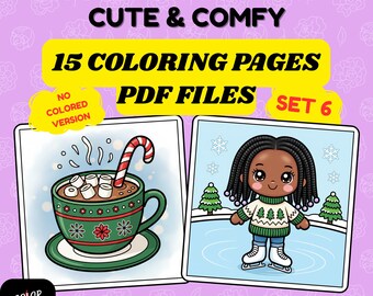 Christmas Coloring Book, 15 Holiday Activity Pages (Digital Download), Set 6