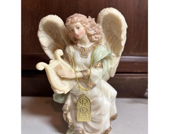 1995 Seraphim Classics Angel Figure "peacemaker" Harp 1993 63661 Roman Inc 7”